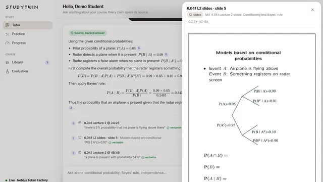 StudyTwin answering from a cited lecture slide
